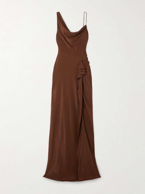 Dries Van Noten Asymmetric draped gathered satin gown