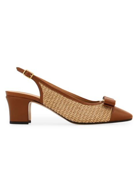FERRAGAMO Women's Vetty 55MM Raffia & Leather Slingback Pumps - Naturale Biscotto