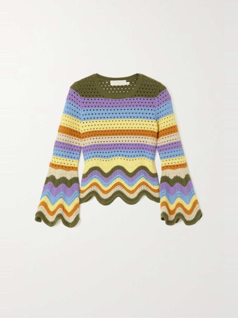 Zimmermann Raie scalloped striped crocheted cotton sweater