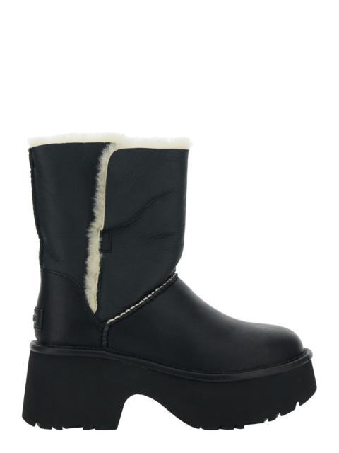 UGG Esmee Black Ankle Boots with Fur Detailing and Platform in Leather Woman Twinface