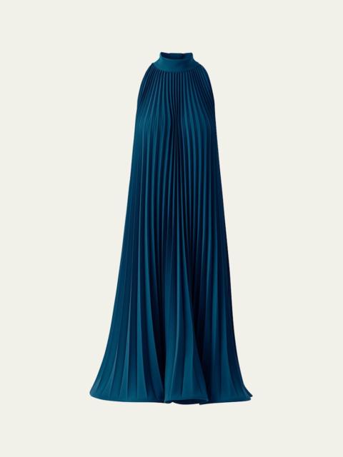 AKRIS Plisse Crepe Sleeveless Halter Midi Dress