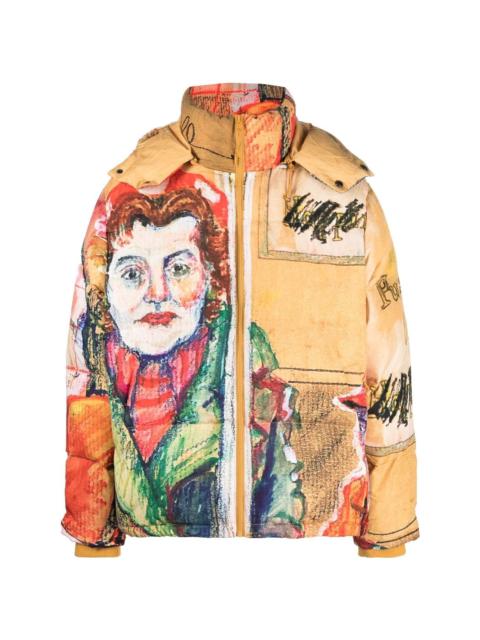 graphic print hooded puffer jacket