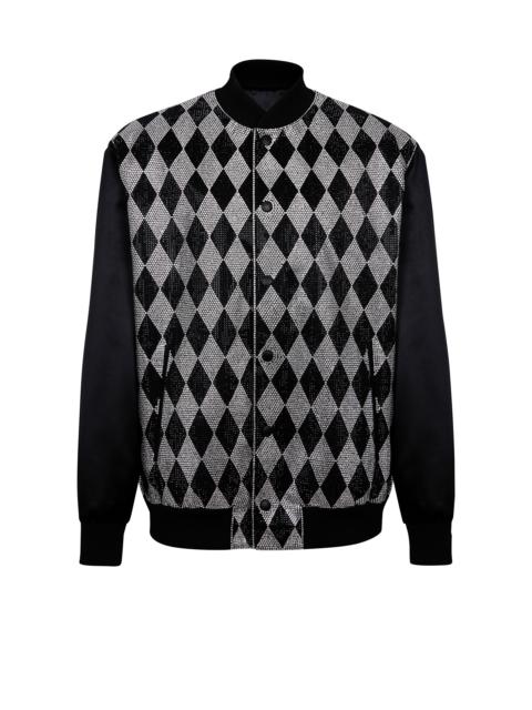 Diamond satin bomber jacket with rhinestones