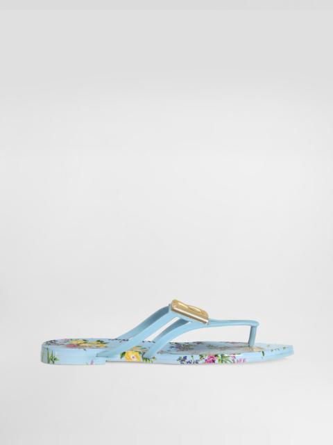 Dolce & Gabbana Rubber beachwear slides with logo and little flowers print