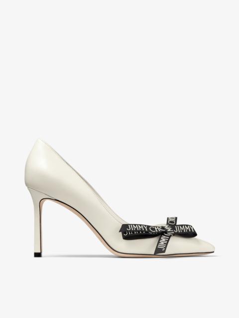 JIMMY CHOO Romy 85 Latte Nappa Leather Pumps with Jimmy Choo Bow