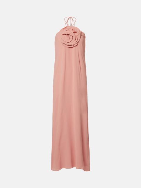ADRIANA DEGREAS Floral-appliqué halterneck maxi dress