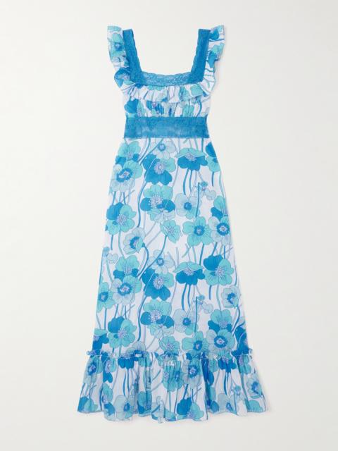 LORETTA CAPONI Margherita Lace-trimmed Floral-print Silk-voile Maxi Dress