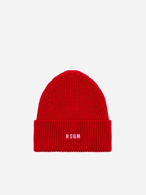 MSGM Ribbed beanie hat with logo