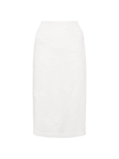 floral-embroidered midi skirt