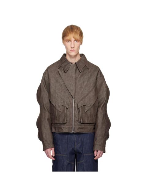 YAKU Brown Grandad Denim Jacket