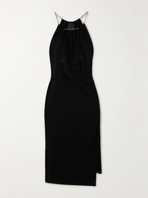 Givenchy Chain-embellished ruffled crepe de chine midi dress