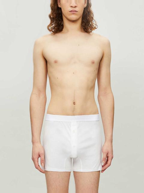 Superfine two–button boxer shorts