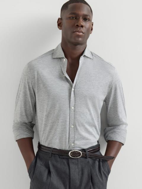 Brunello Cucinelli 실크와 코튼 저지 셔츠와 스프레드 칼라