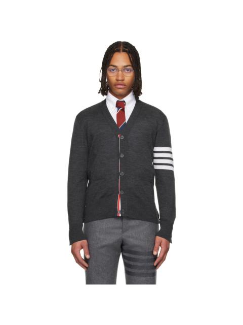 Thom Browne Gray Merino Wool 4-Bar Classic V-Neck Cardigan