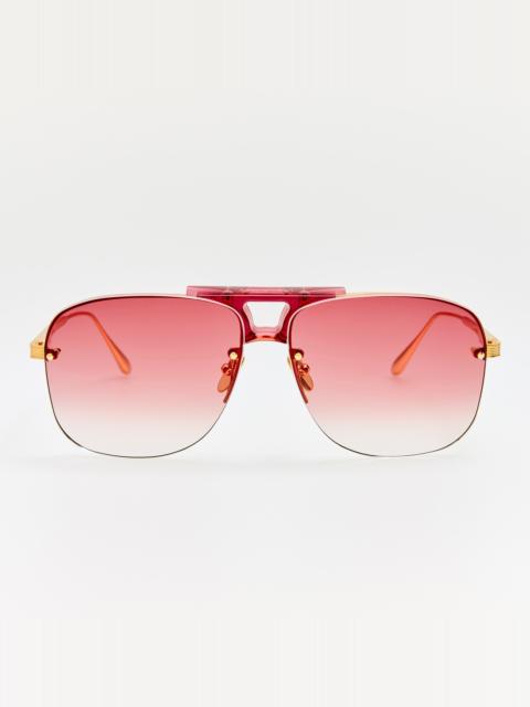 LINDA FARROW Skye Sunglasses in 22K Gold and Red