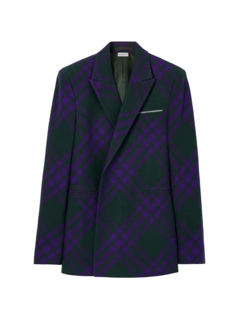 double-breasted plaid wool blazer