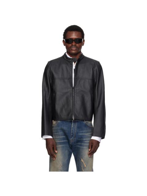 VETEMENTS Black Boxy Moto Leather Jacket