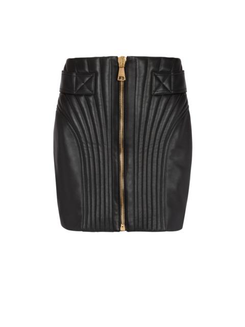 Short quilted leather skirt