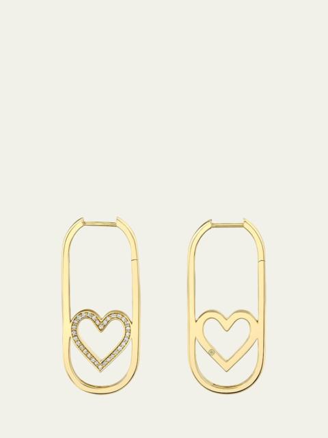 SYDNEY EVAN 14K Yellow Gold Pave Open Heart Diamond Long Hoop Earrings