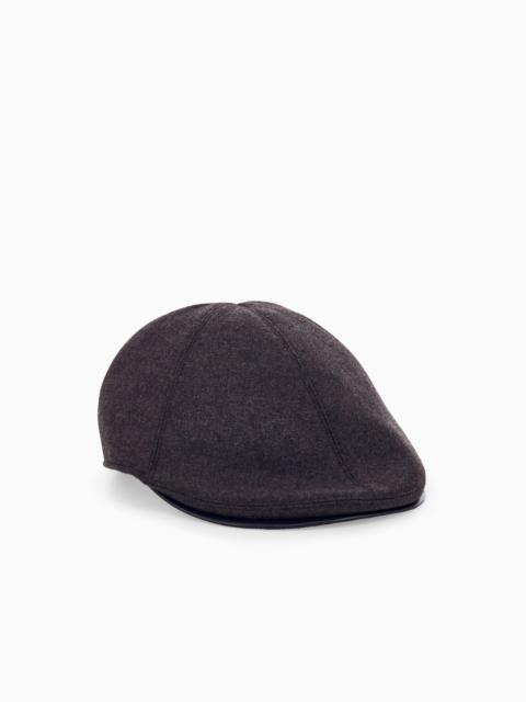 GIORGIO ARMANI FLAT CAP IN WOOL AND CASHMERE WITH LEATHER DETAILS