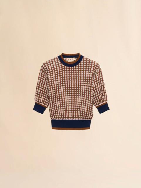 Marni PINK AND BROWN BOUCLÉ TWEED-EFFECT SWEATER