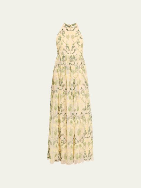 Agua by Agua Bendita Acanella Embroidered Tie-Back Maxi Dress