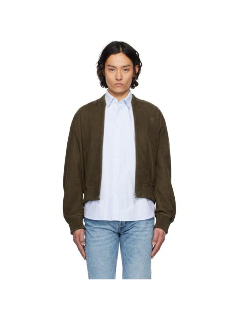 AMI Paris Khaki Zipped Suede Jacket
