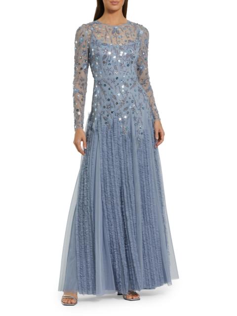 MAC DUGGAL Women's Evening Beaded Mesh Gown - Slate Blue