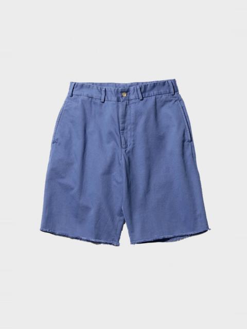 BEAMS PLUS Plain Front Shorts Cut-Off Twill Garment Dye - Blue