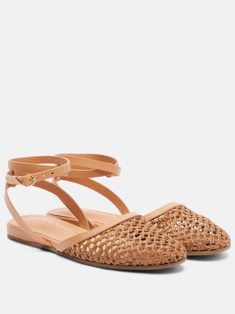 ANCIENT GREEK SANDALS Filothea leather-trimmed raffia slingback flats