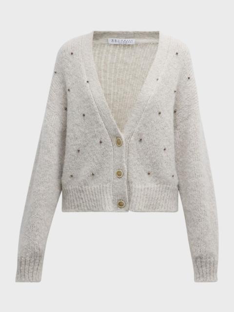 Alpaca Wool Cardigan with Rhinestone Embroidery