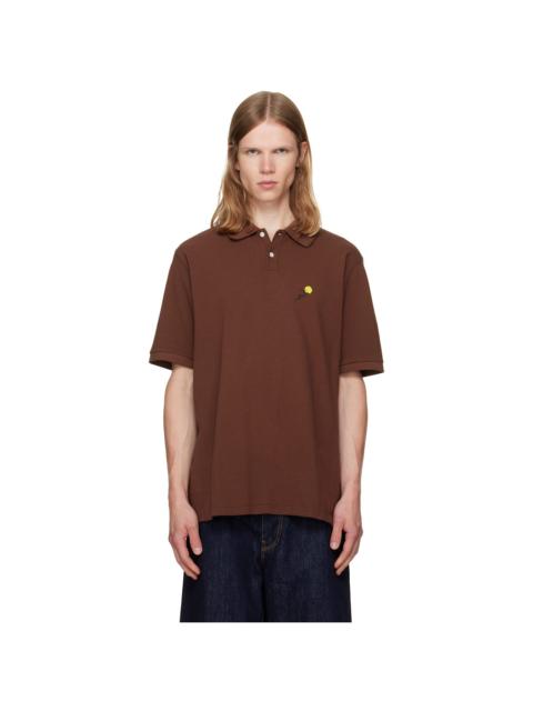 vowels Brown Short Sleeve Pique Polo