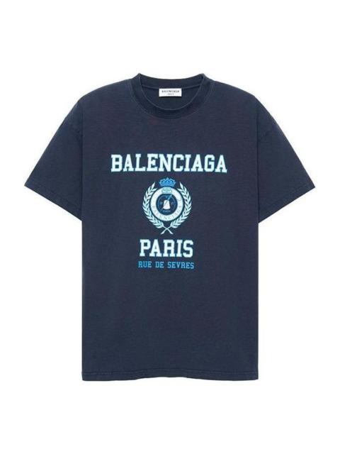 (WMNS) Balenciaga College 1917 Medium Fit T-Shirt 'Blue' 612965TMV954140