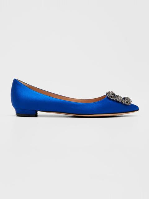Manolo Blahnik Hangisi Crystal-Buckle Satin Flat