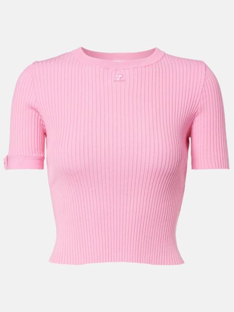 Logo ribbed-knit crop top