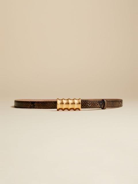 KHAITE The Small Julius Belt in Brown Python-Embossed Leather