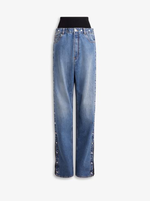 KNIT BAND JEANS IN STONE DENIM