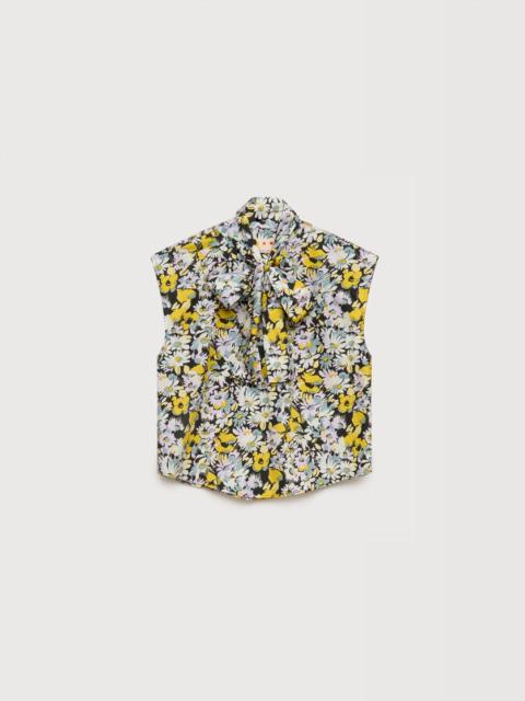 Marni BLACK POPLIN SLEEVELESS BLOUSE WITH POP FLOWERS PRINT