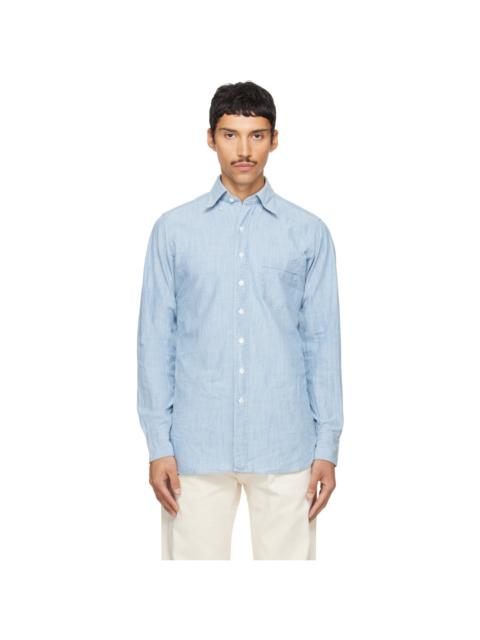 Drake's Blue Cotton Chambray Button-Down Shirt