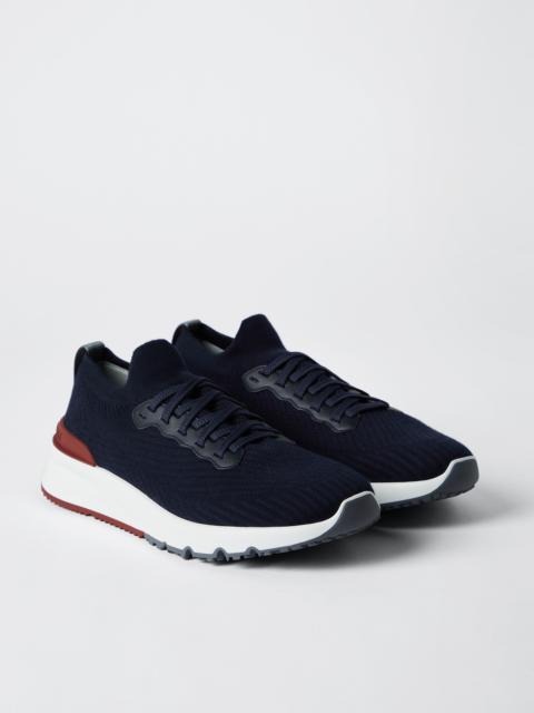 Brunello Cucinelli Cotton knit and semi-polished calfskin runners