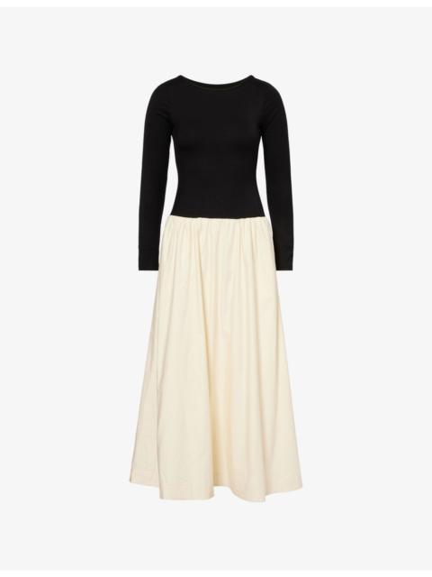 Reformation Abel Contrast-Skirt Cotton-Blend Midi Dress