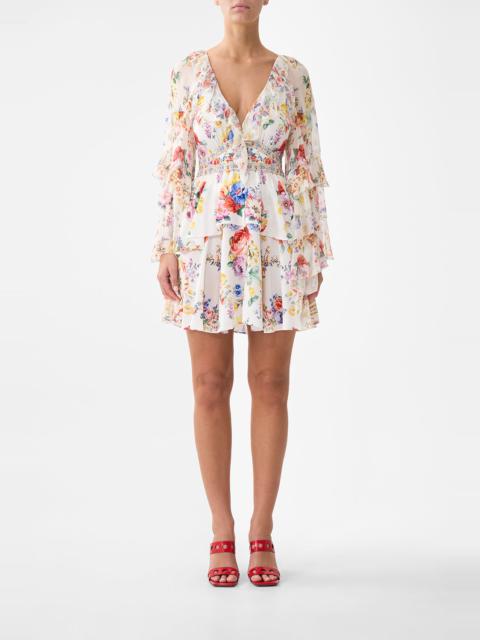 SHORT WAISTBAND DRESS WITH RUFFLE SLEEVE