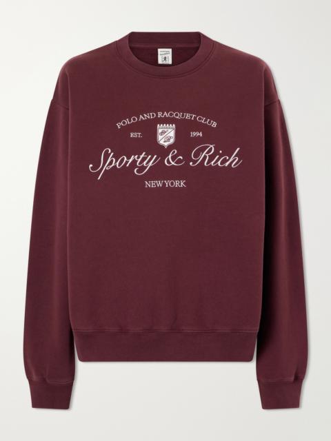 Sporty & Rich Syracuse Embroidered Cotton-jersey Sweater