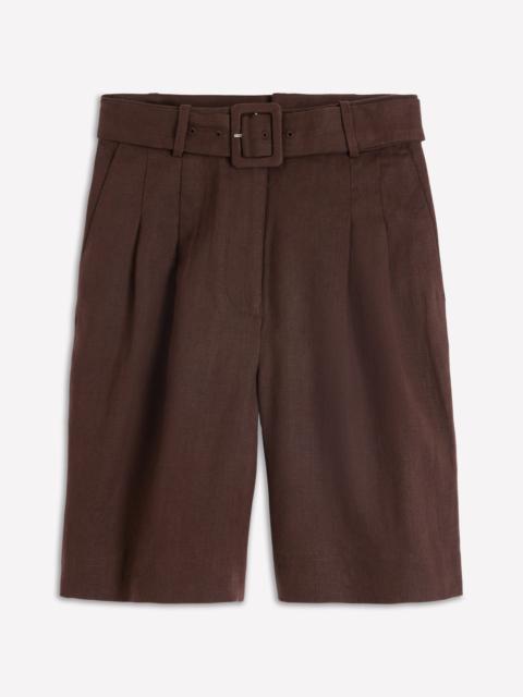 BODEN Chelsea Belted Linen Shorts-Bitter Chocolate