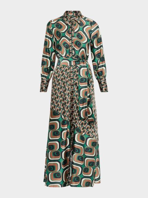 MISA Stevie Belted Satin Midi Shirtdress