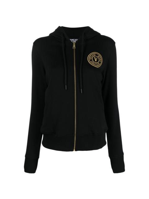 logo-embroidered zip-up cotton hoodie
