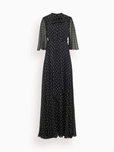 GIAMBATTISTA VALLI Long Silk White Polka Dots Dress in Black