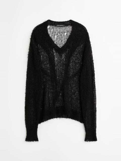 Our Legacy Slow V-Neck Black Ragged Open Linen