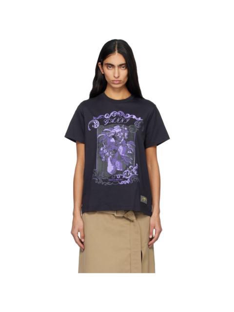 GANNI Black Cotton Damask Relaxed T-shirt