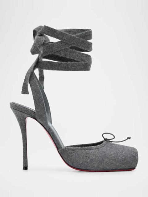 Christian Louboutin 100mm Cassia Wool Ankle-Tie Ballerina Pumps